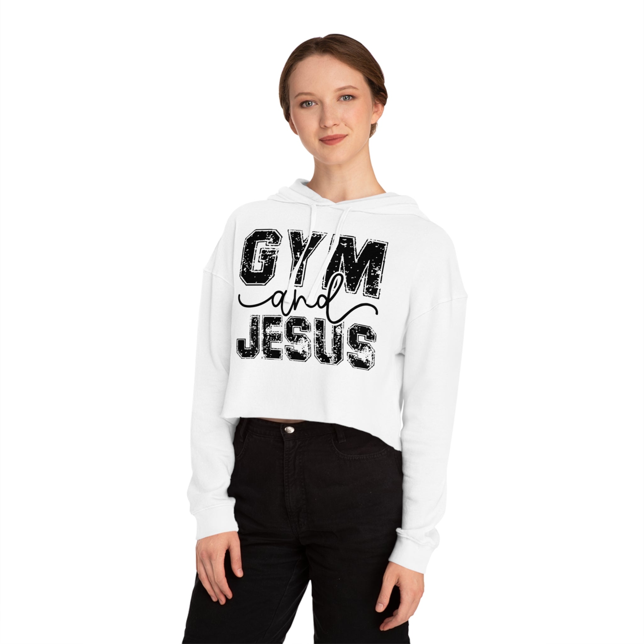 Cropped Hoodie — "Gym and Jesus" Christian Fitness Crop Top