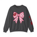 Crewneck Sweatshirt — Pink Checker Bow with Lip Print Sleeve (Valentine’s Day)