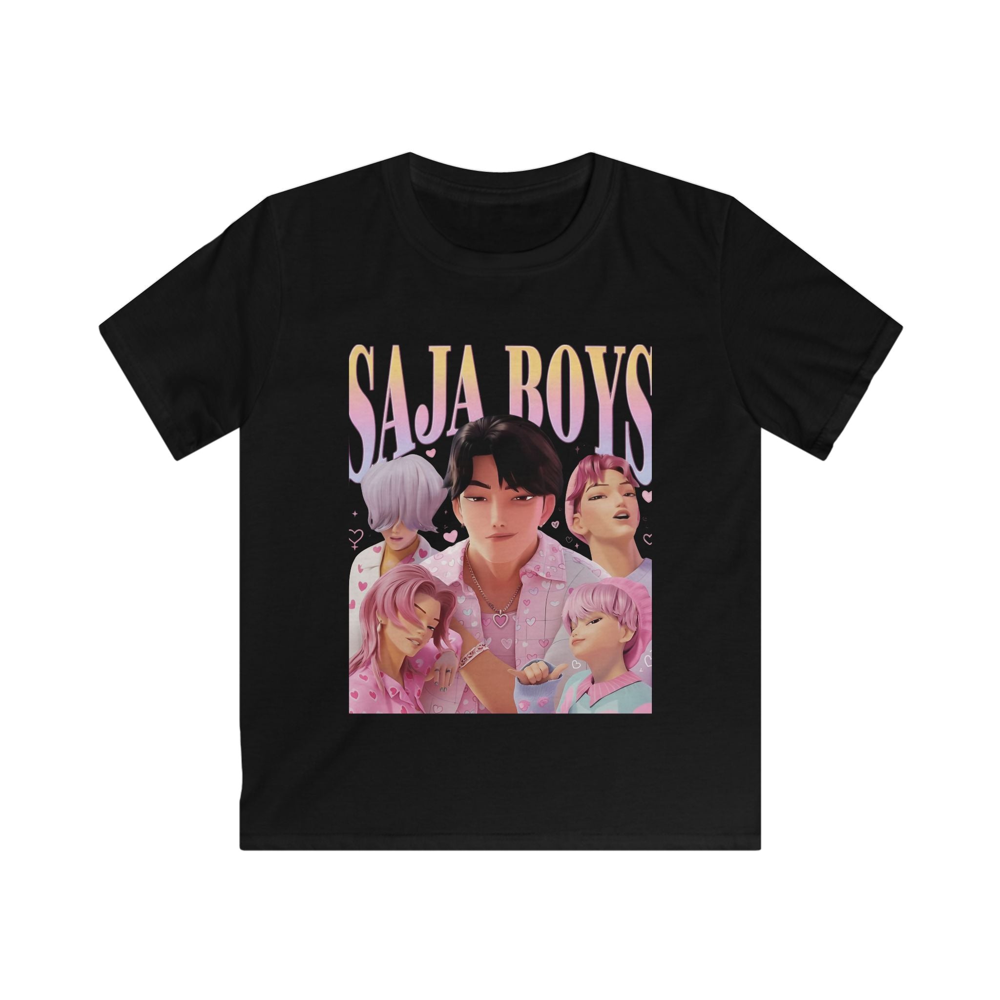 Kids Tee — "SAJA BOYS" K-Pop Cartoon Band Graphic Shirt