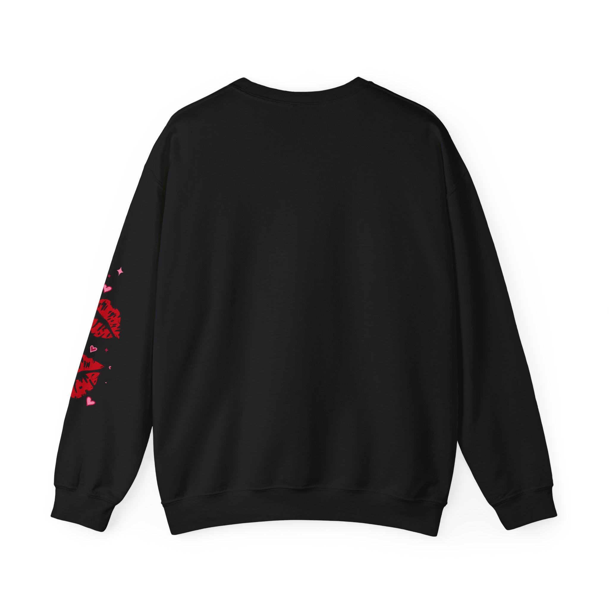 Crewneck Sweatshirt — Pink Checker Bow with Lip Print Sleeve (Valentine’s Day)