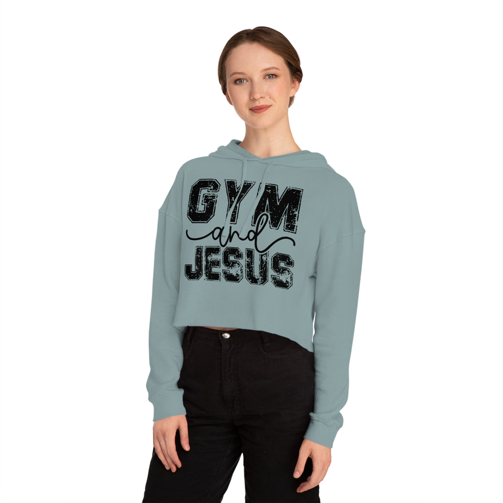 Cropped Hoodie — "Gym and Jesus" Christian Fitness Crop Top
