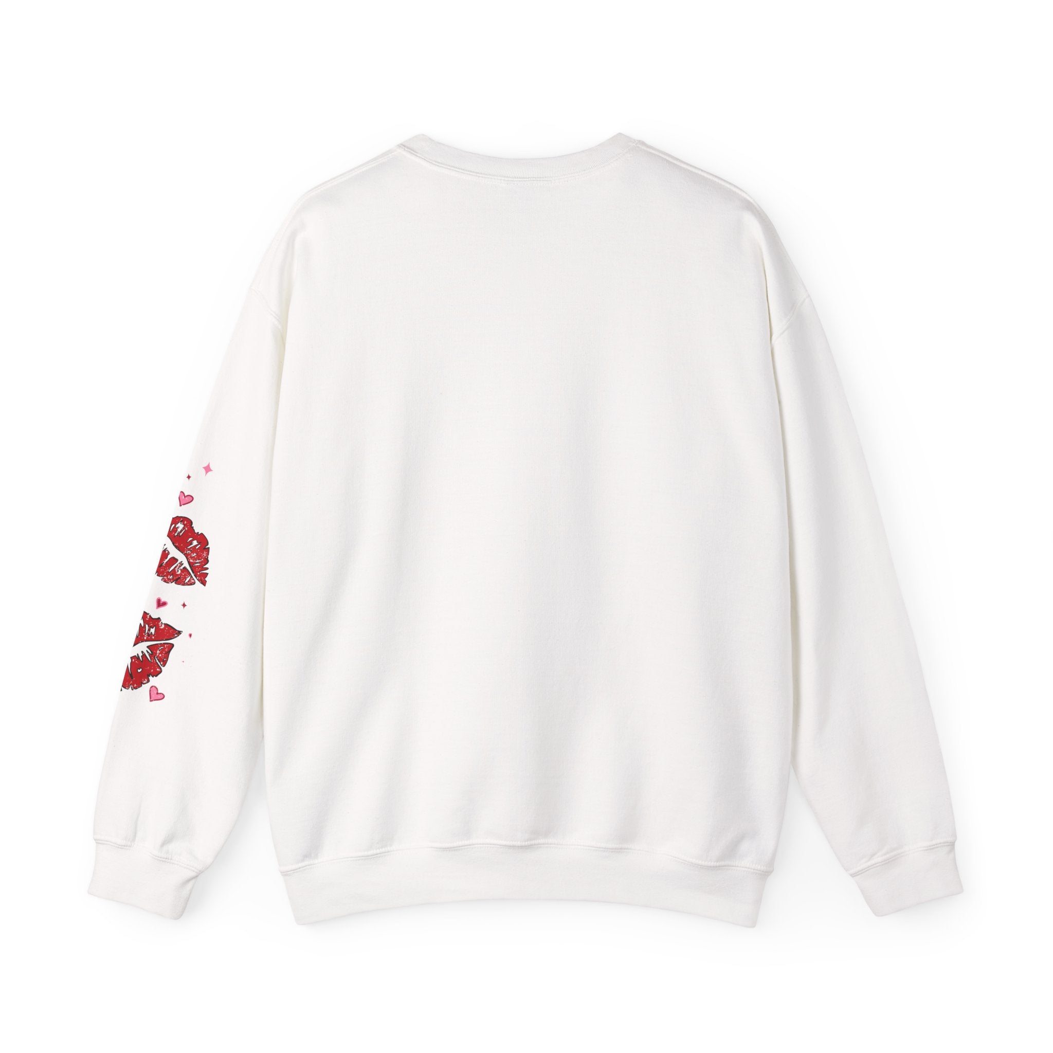 Crewneck Sweatshirt — Pink Checker Bow with Lip Print Sleeve (Valentine’s Day)